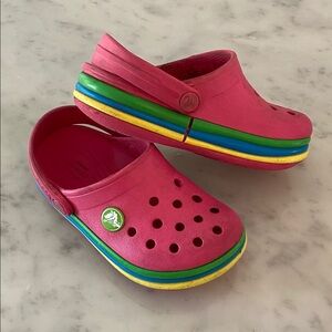 CROCS Kids Pink Water Shoes with Colorful Stripes